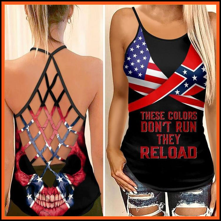 American Confederate Flag These colors dont run they reload criss cross strappy tank top8