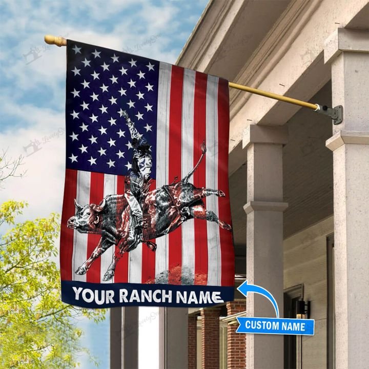 American Flag Bull Riding Personalized Custom Name Flags