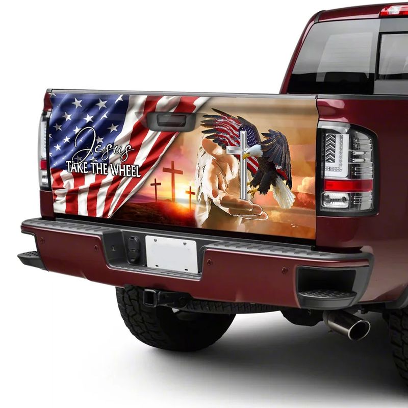 American Flag Jesus Take The Wheel Truck Tailgate Decal Sticker Wrap 2 1