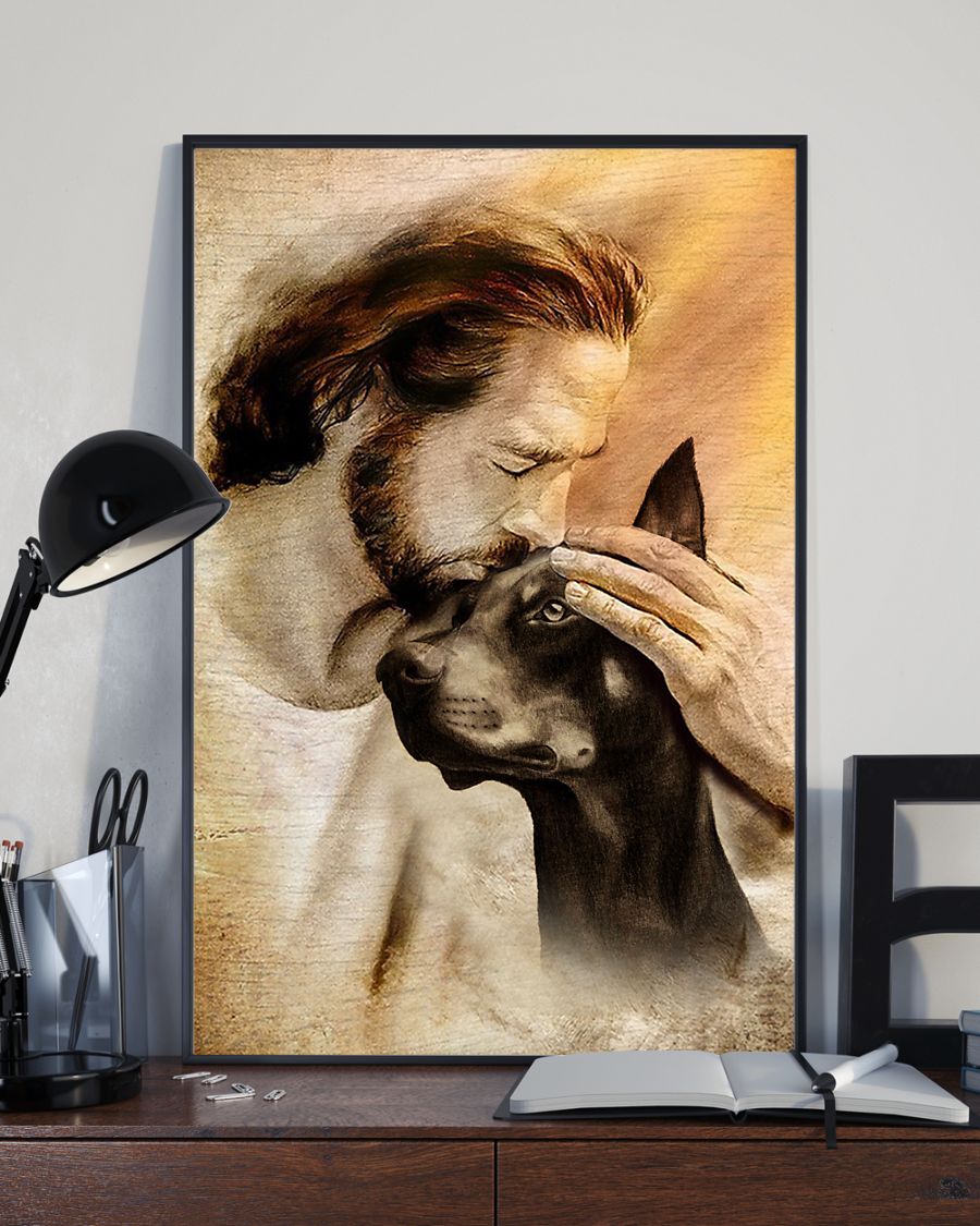 25 Jesus with lovely Doberman pinscher dog lover Vertical Poster 3