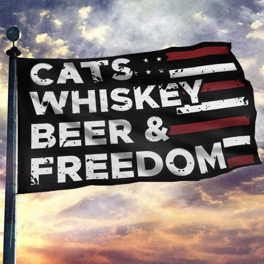 American Flag Cats Whiskey Beer And Freedom Flag