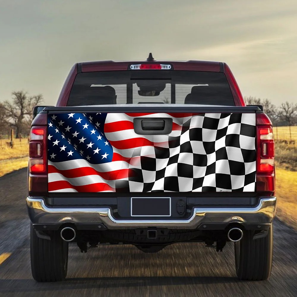 American flag racing Truck Tailgate Decal