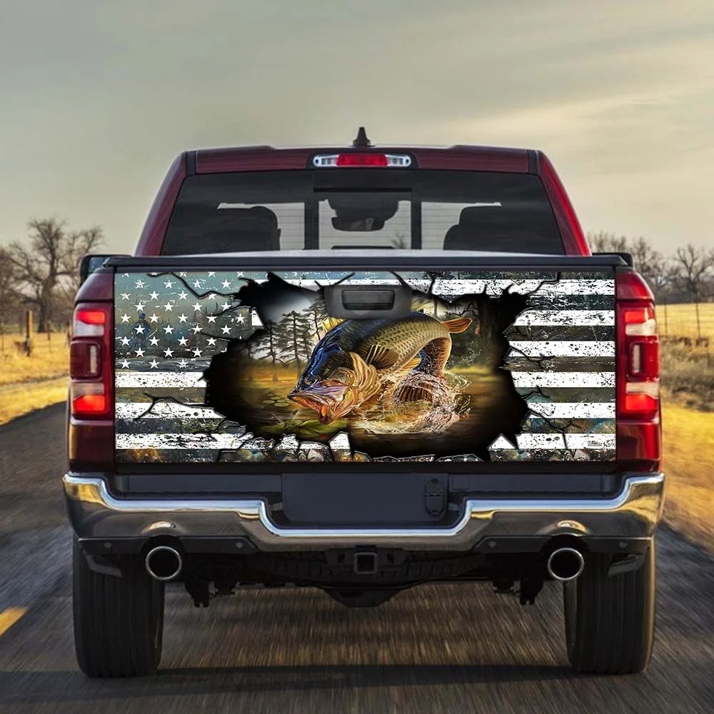 Fishing American flag Truck Tailgate Decal