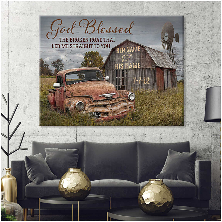 God Blessed The Broken Road That Led Me Straight To You Custom Name And Date Canvas