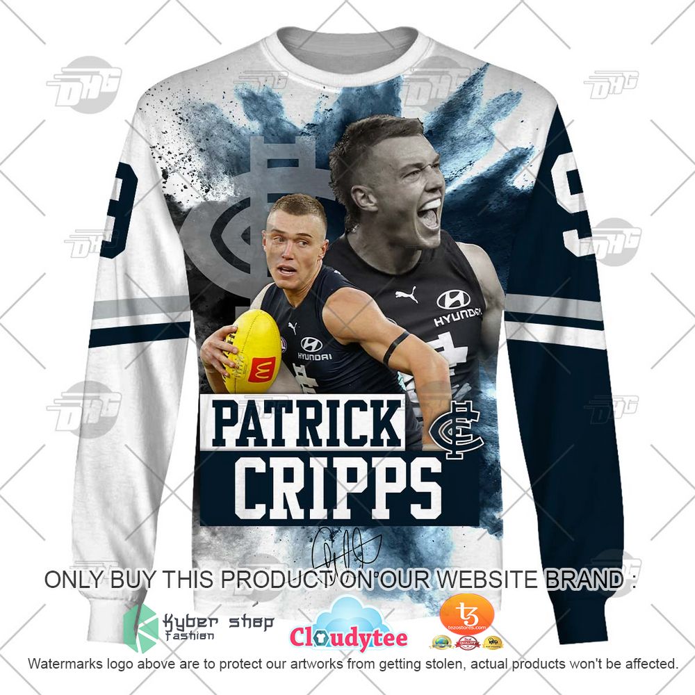 AFL Carlton Blues Patrick Cripps 9 White Navy 3D Hoodie, Shirt 11