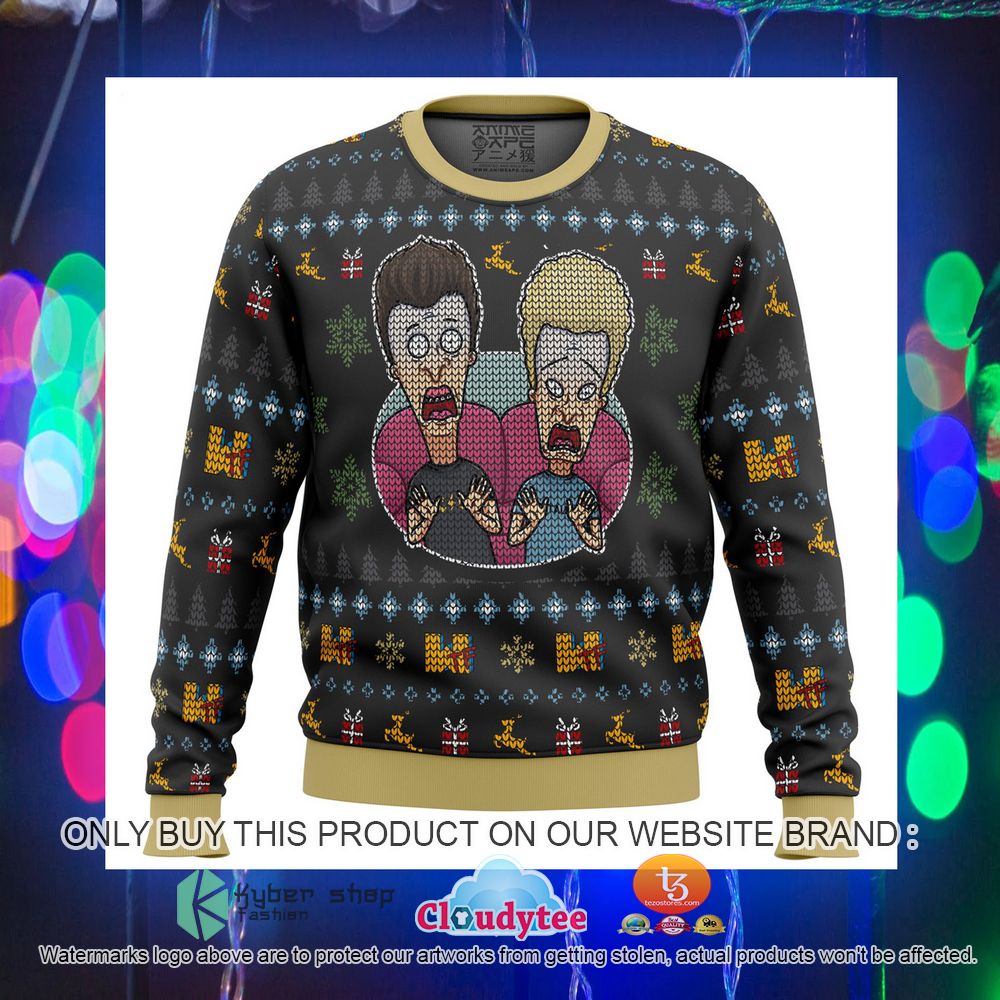 Beavis and Butthead Surprise Reaction Ugly Christmas Sweater 4