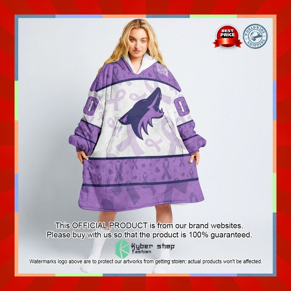 Personalized NHL Arizona Coyotes Special Lavender Fight Cancer Oodie Blanket Hoodie 5