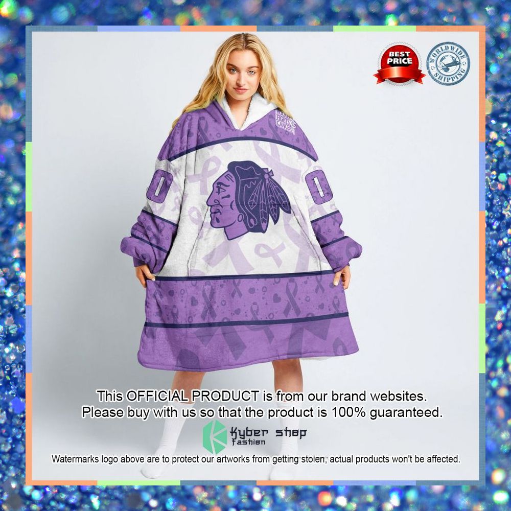 Personalized NHL Chicago Blackhawks Special Lavender Fight Cancer Oodie Blanket Hoodie 3