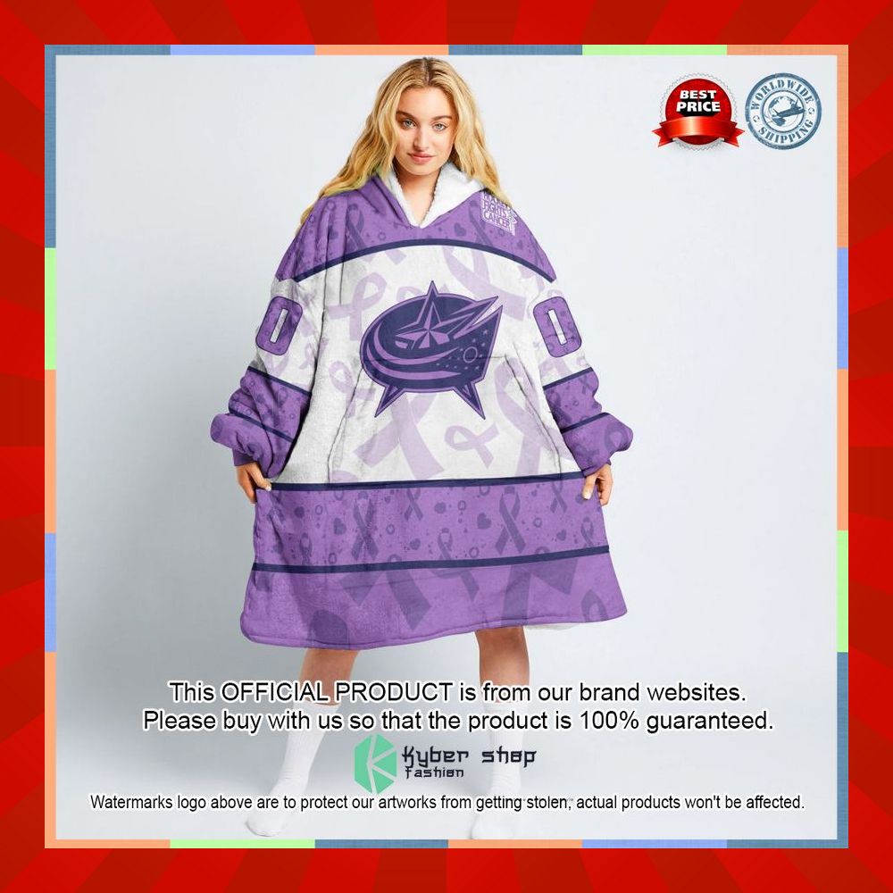 Personalized NHL Columbus Blue Jackets Special Lavender Fight Cancer Oodie Blanket Hoodie 10