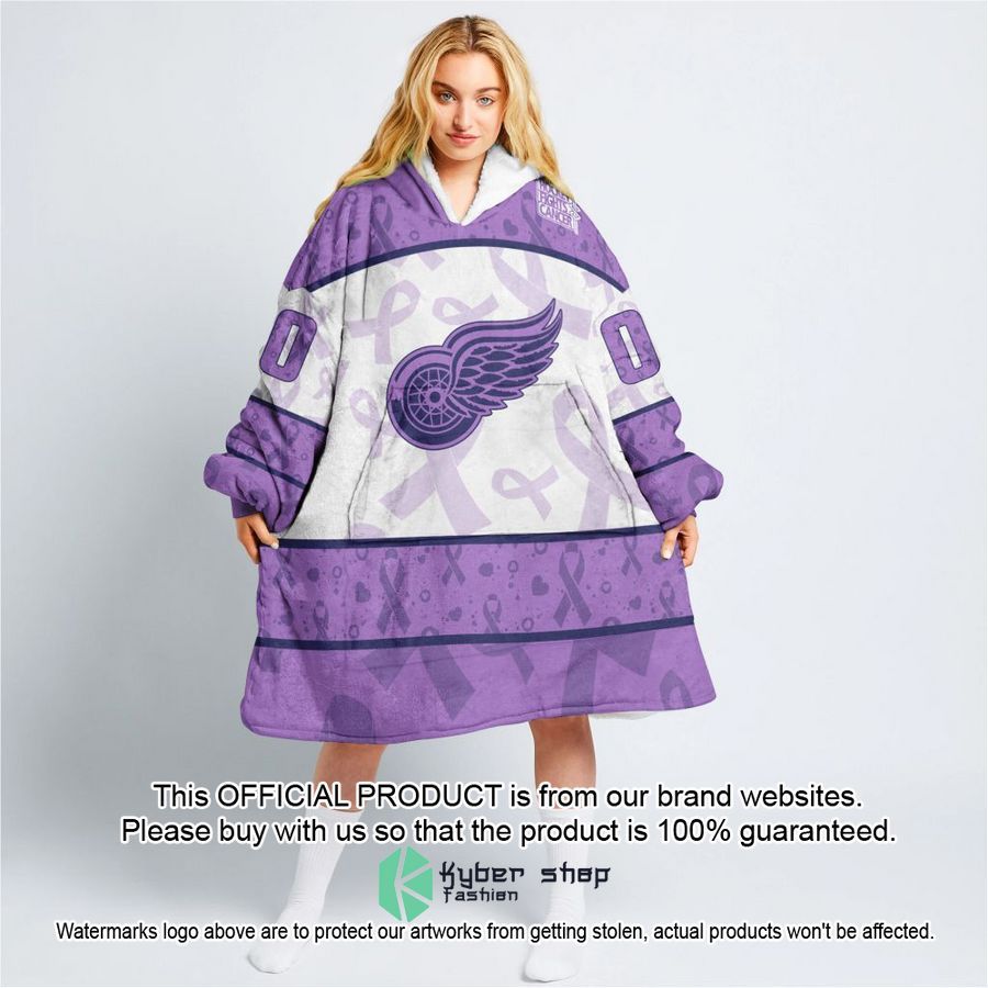 Personalized NHL Detroit Red Wings Special Lavender Fight Cancer Oodie Blanket Hoodie 14