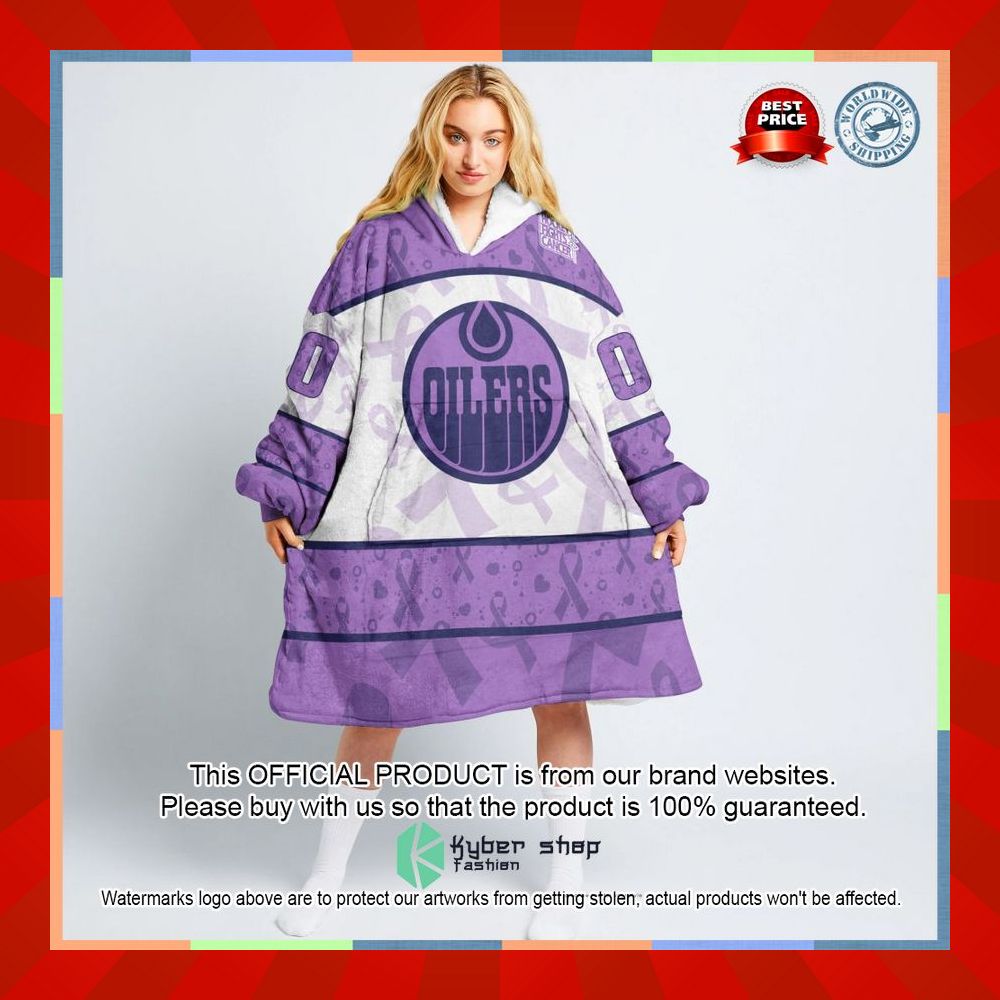 Personalized NHL Edmonton Oilers Special Lavender Fight Cancer Oodie Blanket Hoodie 5