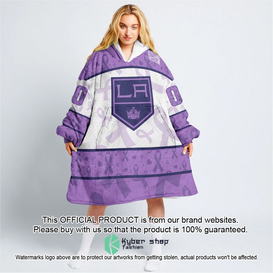 Personalized NHL Los Angeles Kings Special Lavender Fight Cancer Oodie Blanket Hoodie 12