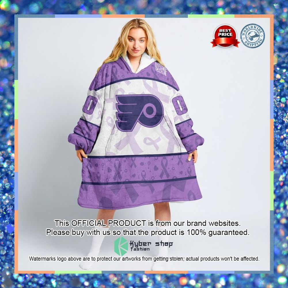 Personalized NHL Philadelphia Flyers Special Lavender Fight Cancer Oodie Blanket Hoodie 8