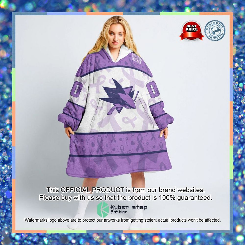 Personalized NHL San Jose Sharks Special Lavender Fight Cancer Oodie Blanket Hoodie 3