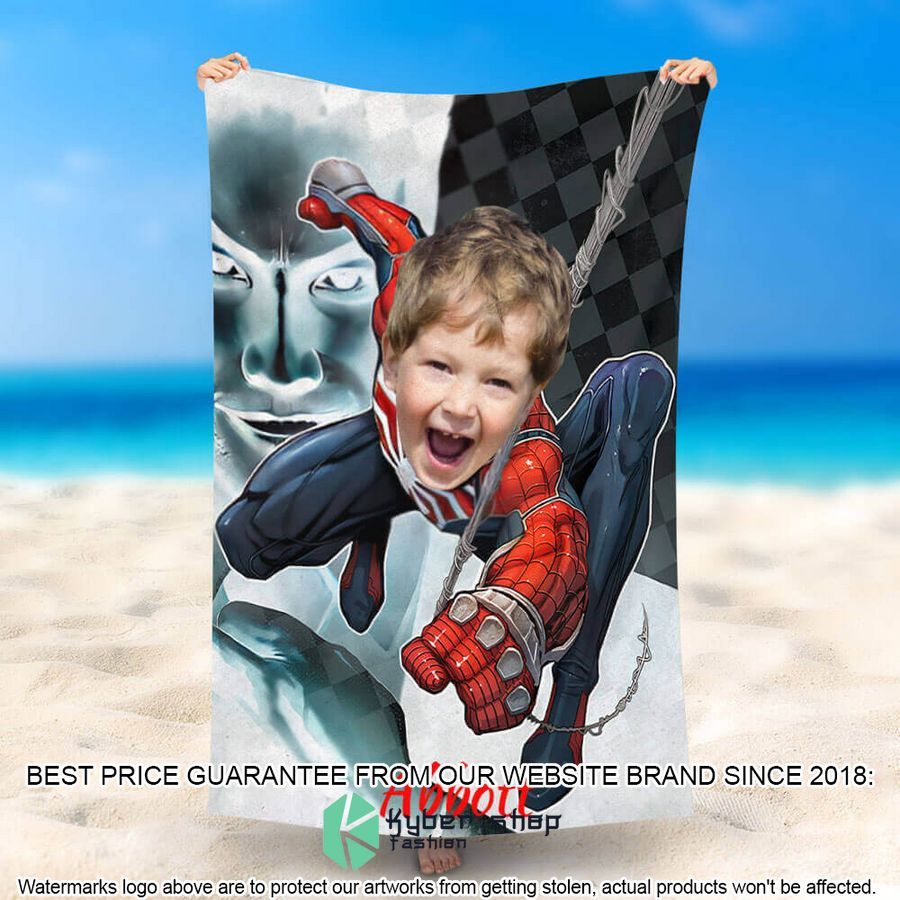 Personalized Photo Climb Up Spiderman Beach Towel 1