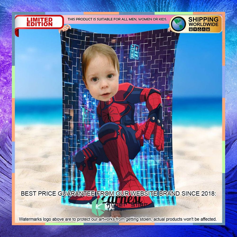 Personalized Photo Half Squat Spiderman Beach Towel 15
