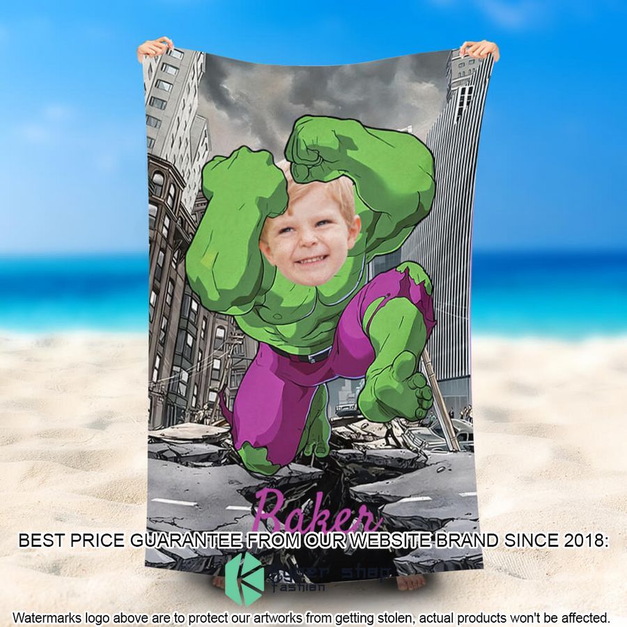 Personalized Photo Jumping Hulk Beach Towel 20