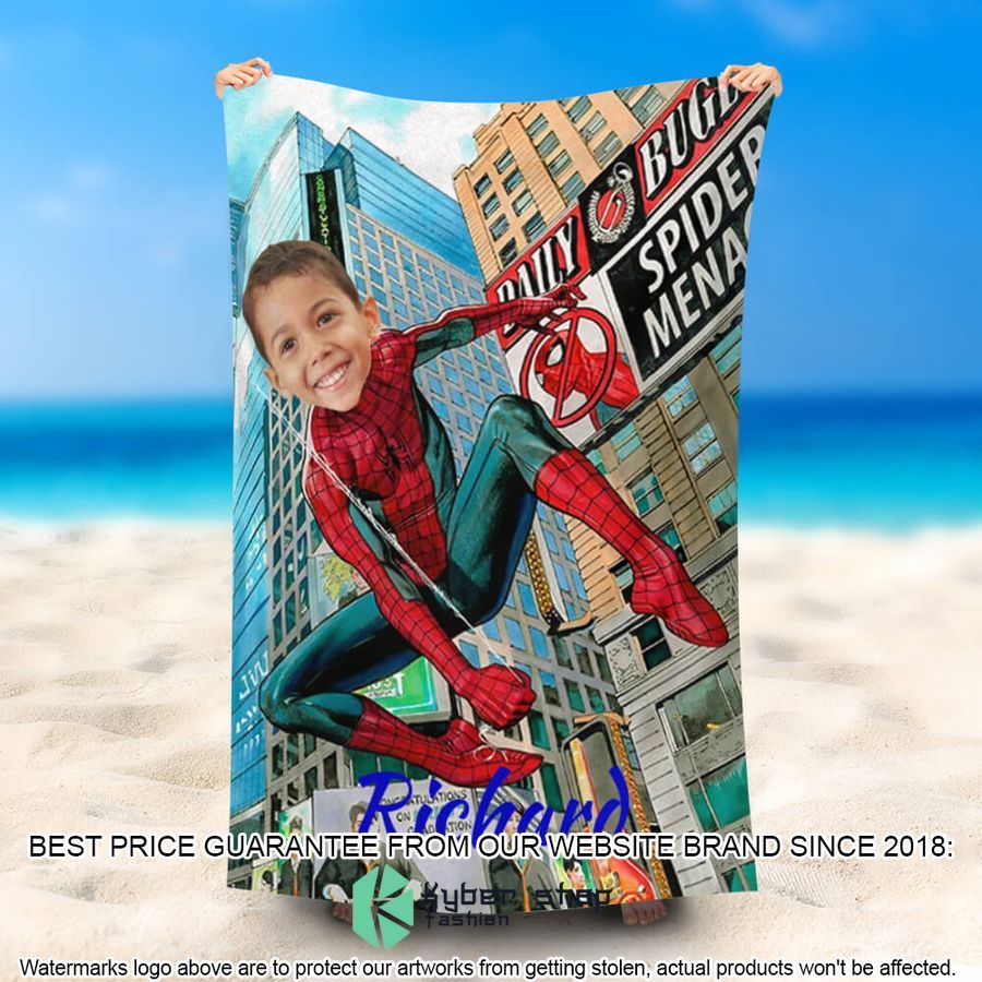 Personalized Photo Spiderboy From Building Beach Towel 20