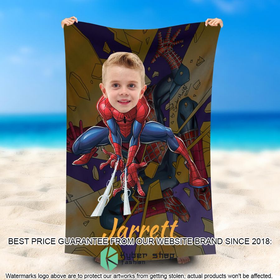 Personalized Photo Spiderboy Spins Beach Towel 1