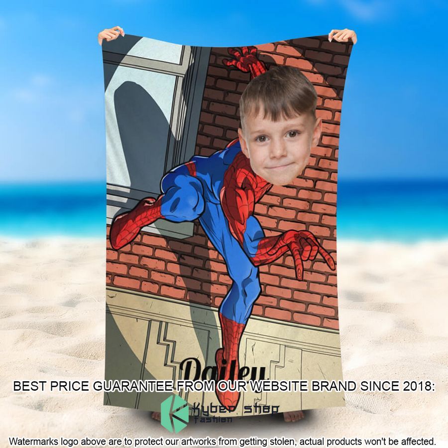 Personalized Photo Spiderman Climbs The Wall Beach Towel 24