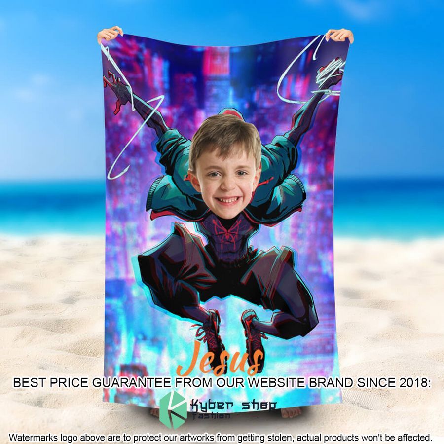 Personalized Photo Spiderman Fly Beach Towel 1