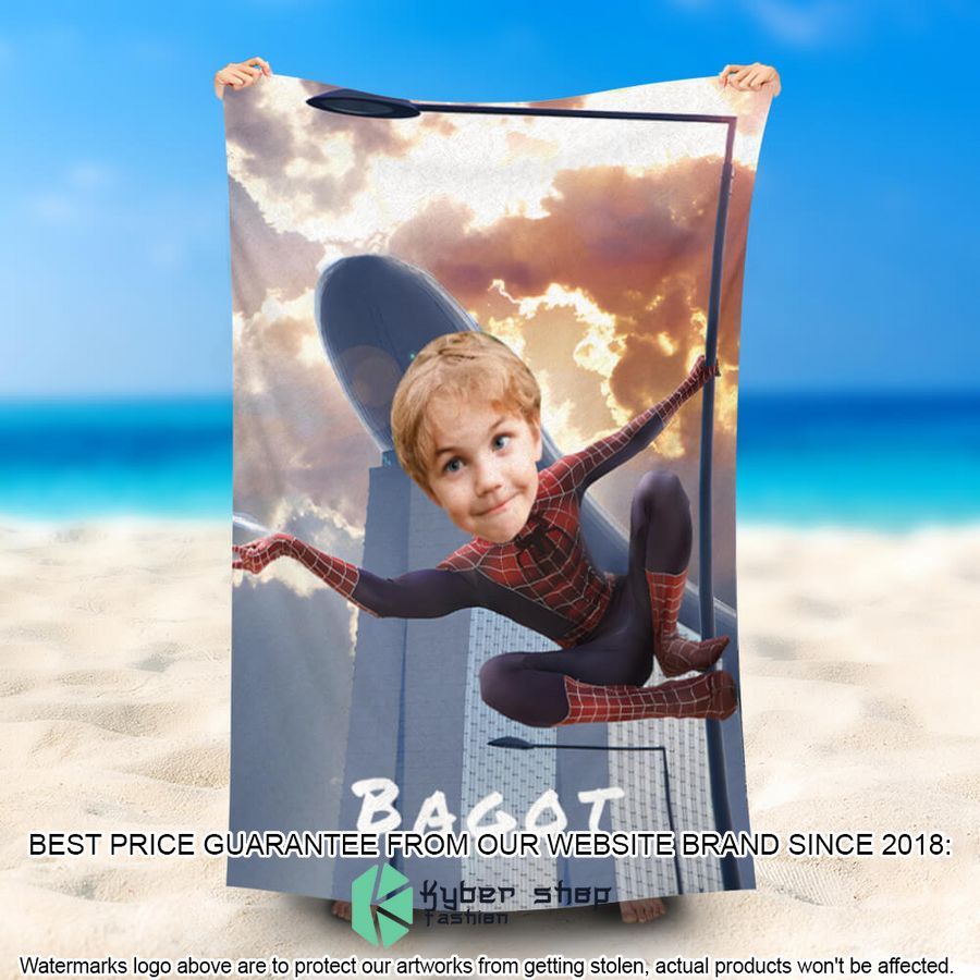Personalized Photo Spiderman Grab The Pole Beach Towel 22